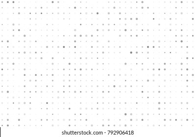 Dotted background with circles, dots, point different size, scale. Halftone pattern. Design element for web banners, posters, cards, wallpapers, sites, panels. Light grey color Vector illustration