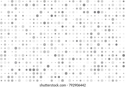 Dotted background with circles, dots, point different size, scale. Halftone pattern. Design element for web banners, posters, cards, wallpapers, sites, panels. Light grey color Vector illustration