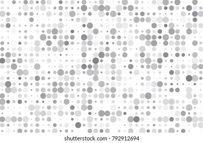 Dotted background with circles, dots, point different size, scale. Halftone pattern. Design element for web banners, posters, cards, wallpapers, sites, panels. Light grey color Vector illustration