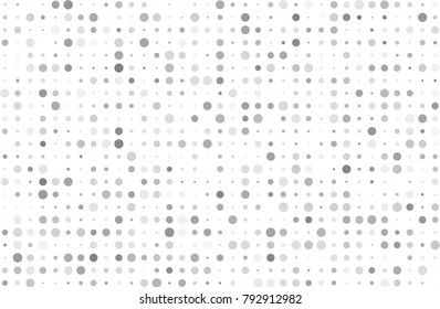 Dotted background with circles, dots, point different size, scale. Halftone pattern. Design element for web banners, posters, cards, wallpapers, sites, panels. Light grey color Vector illustration