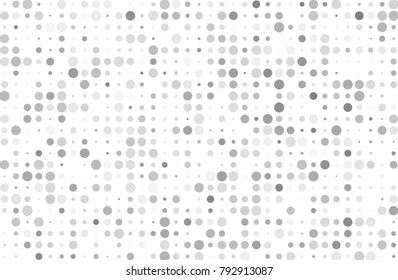 Dotted background with circles, dots, point different size, scale. Halftone pattern. Design element for web banners, posters, cards, wallpapers, sites, panels. Light grey color Vector illustration 
