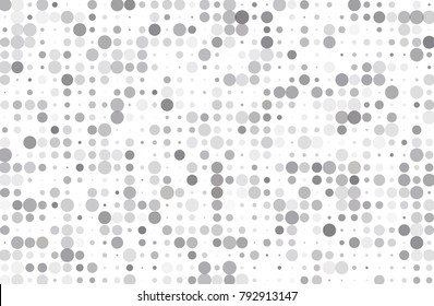 Dotted background with circles, dots, point different size, scale. Halftone pattern. Design element for web banners, posters, cards, wallpapers, sites, panels. Light grey color Vector illustration