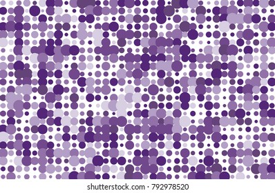 Dotted background with circles, dots, point different size, scale. Halftone pattern. Design element for web banners, posters, cards, wallpapers, sites, panels. Violet color Vector illustration  
