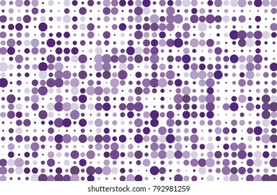 Dotted background with circles, dots, point different size, scale. Halftone pattern. Design element for web banners, posters, cards, wallpapers, sites, panels. Violet color Vector illustration  