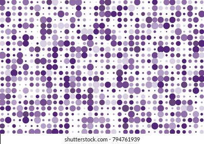 Dotted background with circles, dots, point different size, scale. Halftone pattern. Design element for web banners, posters, cards, wallpapers, sites, panels. Violet color Vector illustration  