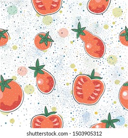 Dotted Background with colorful Tomatoes. Cartoon Design. Seamless Pattern. Vector Illustration