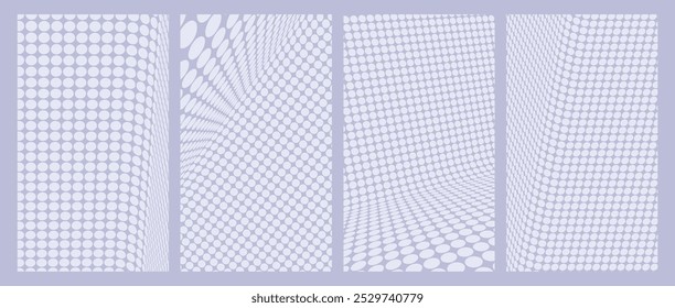 Dotted background with optical illusion. Abstract polka dot pattern at the junction of floor and wall. Geometric abstract background with 3D effect. Vector illustration for cover, card, brochure, etc.