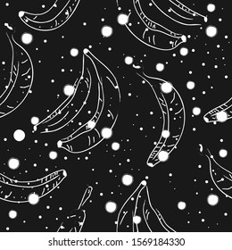 Dotted Background. Seamless Pattern with Bananas. Scandinavian Style. Fruits. Vector Illustration