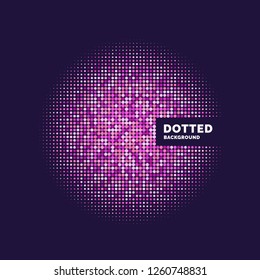 Dotted background, template for design. Geometric objects of different colors and sizes. Vector illustration