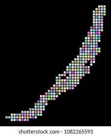 Dotted Baikal Lake Map. Vector geographic map in different colors on a black background. Vector pattern of Baikal Lake Map composed of regular small rectangles.