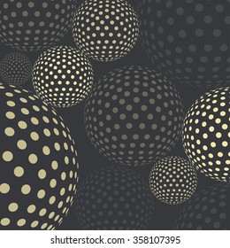 Dotted balls floating, like molecules or bacteria under a microscope, in a neutral dark gray palette