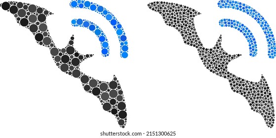 Dotted bat ultrasound icon. Collage bat ultrasound icon designed from circle elements in variable sizes and color variations. Vector circle elements are composed into collage bat ultrasound icon.