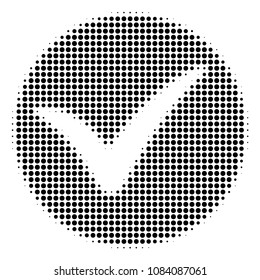Dotted black apply icon. Vector halftone concept of apply icon formed of spheric points.