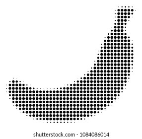Dotted black banana icon. Vector halftone mosaic of banana icon constructed of circle dots.