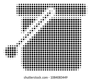 Dotted black bucket icon. Vector halftone mosaic of bucket pictogram done with circle dots.