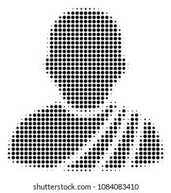 Dotted black buddhist monk icon. Vector halftone mosaic of buddhist monk symbol done from circle elements.