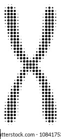 Dotted black chromosome icon. Vector halftone concept of chromosome icon constructed with circle pixels.
