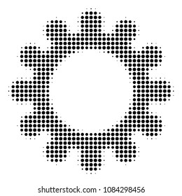 Dotted black cog icon. Vector halftone collage of cog pictogram formed with circle points.