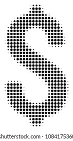 Dotted black dollar icon. Vector halftone pattern of dollar pictogram composed with circle dots.