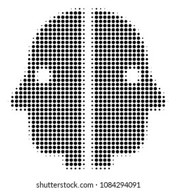 Dotted black dual face icon. Vector halftone collage of dual face pictogram created with spheric items.