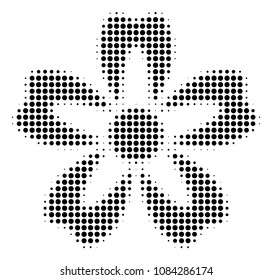 Dotted black flower icon. Vector halftone pattern of flower symbol formed from circle points.