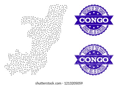 Dotted Black Map Republic Congo Blue Stock Vector (Royalty Free ...