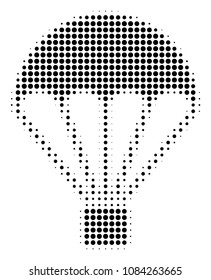 Dotted black parachute icon. Vector halftone collage of parachute symbol made of circle pixels.