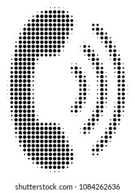 Dotted black phone ring icon. Vector halftone mosaic of phone ring icon formed with round pixels.