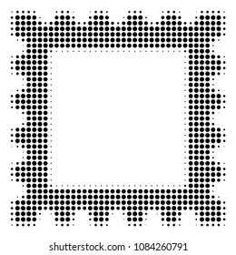 Dotted black postage stamp icon. Vector halftone pattern of postage stamp icon designed with circle elements.