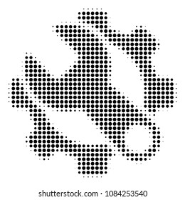 Dotted black service tools icon. Vector halftone collage of service tools symbol done from spheric pixels.