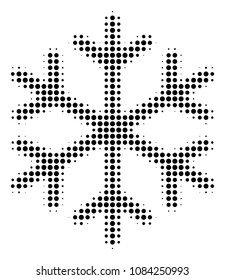 Dotted black snowflake icon. Vector halftone mosaic of snowflake pictogram constructed of circle pixels.