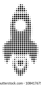 Dotted black space rocket icon. Vector halftone mosaic of space rocket pictogram combined of spheric pixels.