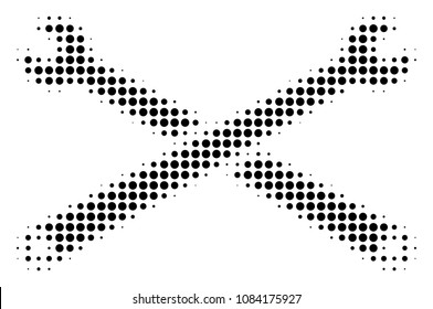 Dotted black wrenches icon. Vector halftone concept of wrenches symbol done of round points.