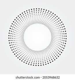 Logo circular de bloques punteados. puntos concéntricos circulares aislados en el fondo blanco. Patrón de diseño de tejido de semitono, textura, objeto.