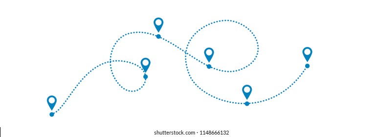 Dotted Blue Path With Points Or Way To Somewwhere. Vector Illustration