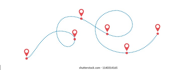 Dotted blue path with red points or way to somewwhere. Vector illustration