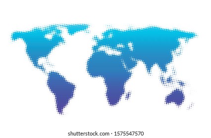 Dotted blue and purple gradient world map on white background. Vector illustration.