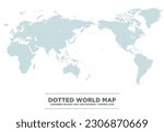 dotted blue world map centered on East Asia and Oceania. Normal size.