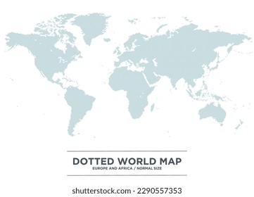 Dotted Blue World Map im Zentrum von Europa und Afrika. Normalgröße.