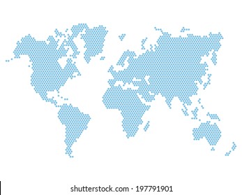 Dotted Blue World Map Isolated on White. Vector illustration