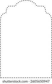A dotted border creates an ornate frame with a curved top in a minimalist style. The design forms a decorative outline perfect for invitations or certificates. Cartoon vector illustration.