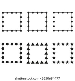 Quadros de borda pontilhados. Retângulos de linha tracejada. Formas de contorno de vetor. Cortando elementos de guia.