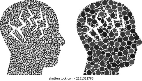 Dotted brainstorm icon. Collage brainstorm icon composed of spheric elements in various sizes and color shades. Vector circle spots are composed into collage brainstorm icon.