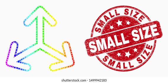 Dotted bright spectral expand arrows mosaic icon and Small Size seal stamp. Red vector round grunge stamp with Small Size phrase. Vector combination in flat style.