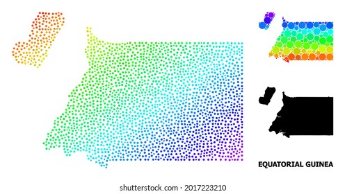 Dotted bright spectral, and solid map of Equatorial Guinea, and black name. Vector structure is created from map of Equatorial Guinea with spheres. Illustration designed for geographic aims.