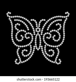 Dotted butterfly, diamond pattern on black, vector illustration