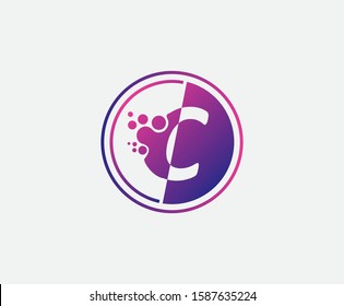Dotted C Letter Logo, Circle C Technology Design Icon