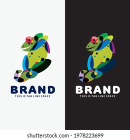 Dotted Chameleon Vector Logo Art in Colorful Style 