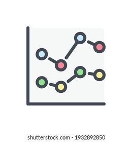 Das Symbol für die Farblinie der gepunkteten Diagramme. Graph mit Punkten Vektorgrafik farbiges Zeichen.