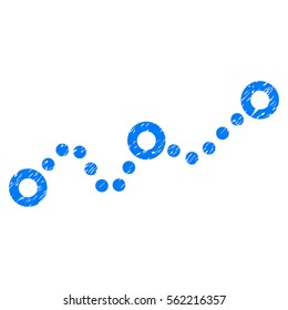 Dotted Chart grainy textured icon for overlay watermark stamps. Flat symbol with unclean texture. Dotted vector blue ink rubber seal stamp with grunge design. Designed with round dots.